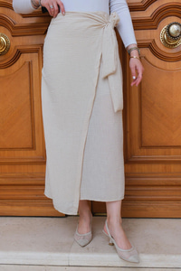 Yandan Bağlamalı Etek  Bej