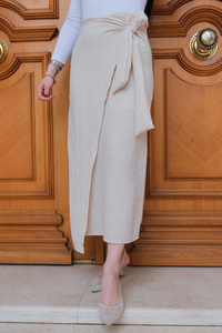 Yandan Bağlamalı Etek  Bej