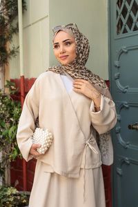 Yandan Bağlamalı Etekli Takım Krem