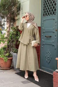 Yandan Bağlamalı Etekli Takım Küf Yeşil