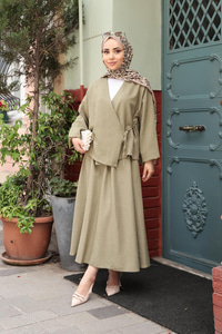 Yandan Bağlamalı Etekli Takım Küf Yeşil