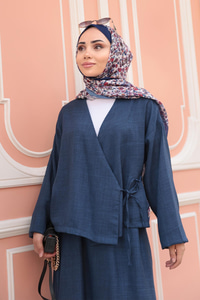 Yandan Bağlamalı Etekli Takım Lacivert