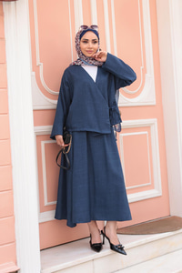 Yandan Bağlamalı Etekli Takım Lacivert