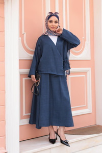 Yandan Bağlamalı Etekli Takım Lacivert