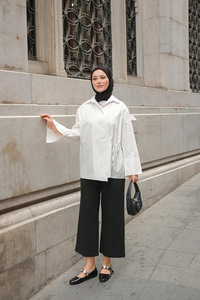 Yandan Bağlamalı Gömlek Beyaz