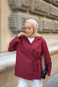 Yandan Bağlamalı Gömlek Bordo