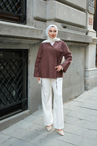 Yandan Bağlamalı Gömlek Kahverengi