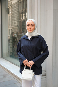 Yandan Bağlamalı Gömlek Koyu Lacivert