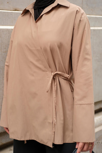 Yandan Bağlamalı Gömlek Vizon