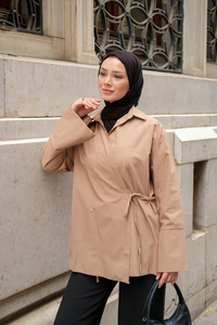 Yandan Bağlamalı Gömlek Vizon