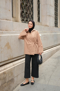 Yandan Bağlamalı Gömlek Vizon