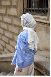 Yandan Bağlamalı Kalın Çizgili Gömlek Mavi