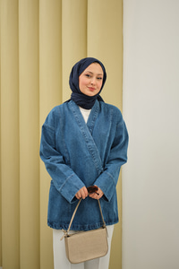 Yandan Bağlamalı Kot Kimono Buz Mavi