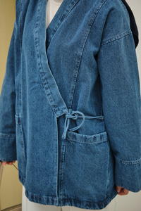 Yandan Bağlamalı Kot Kimono Buz Mavi