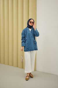 Yandan Bağlamalı Kot Kimono Buz Mavi