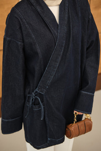 Yandan Bağlamalı Kot Kimono Lacivert