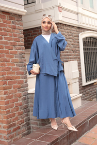 Yandan Bağlamalı Modal Takım İndigo Mavi