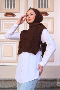 Yandan Bağlamalı Örme Süveter  Acı Kahve