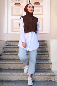 Yandan Bağlamalı Örme Süveter  Acı Kahve
