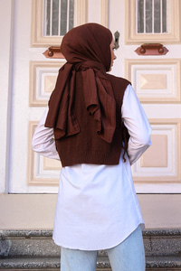 Yandan Bağlamalı Örme Süveter  Acı Kahve