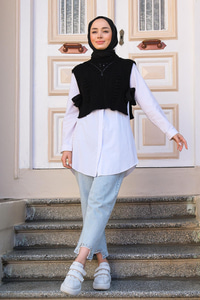 Yandan Bağlamalı Örme Süveter  Siyah