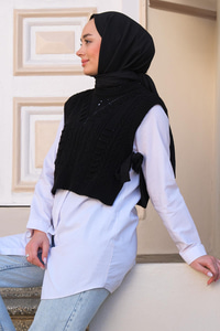 Yandan Bağlamalı Örme Süveter  Siyah