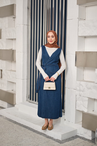 Yandan Bağlamalı V Detaylı Kot Jile Lacivert