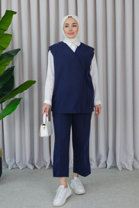 Yandan Bağlamlı Yelekli Takım Lacivert