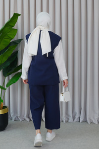 Yandan Bağlamlı Yelekli Takım Lacivert