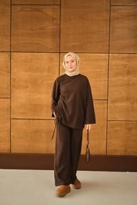 Yandan Biyeli İkili Takım Kahverengi