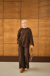 Yandan Biyeli İkili Takım Kahverengi