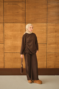 Yandan Biyeli İkili Takım Kahverengi