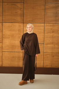 Yandan Biyeli İkili Takım Kahverengi