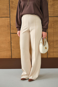 Yandan Çizgili Fermuar Detay Pantolon Krem