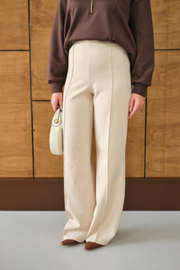 Yandan Çizgili Fermuar Detay Pantolon Krem