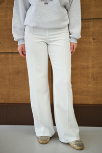 Yandan Çizgili Fermuar Detay Pantolon Beyaz