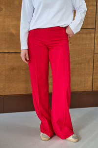 Yandan Çizgili Fermuar Detay Pantolon Kırmızı