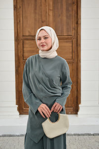 Yandan Dikişli Parça Detay Pantolonlu Takım Yeşil