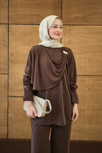 Yandan Düğme Detaylı Takım Kahverengi