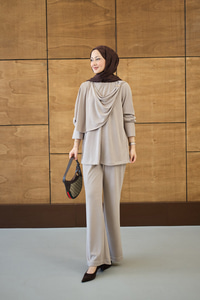 Yandan Düğme Detaylı Takım Krem