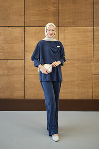 Yandan Düğme Detaylı Takım Lacivert