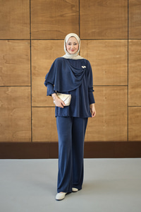 Yandan Düğme Detaylı Takım Lacivert