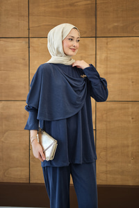 Yandan Düğme Detaylı Takım Lacivert