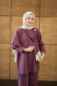 Yandan Düğme Detaylı Takım Mürdüm