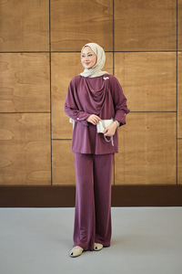 Yandan Düğme Detaylı Takım Mürdüm