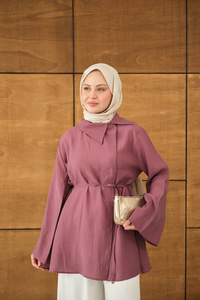 Yandan Düğme Yakalı Bel Bağlamalı Gömlek Gül Kurusu