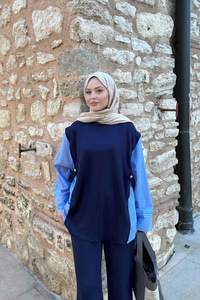 Yandan Düğmeli Gömlek Detaylı Takım Lacivert