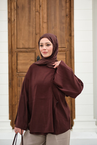 Yandan Düğmeli İçten Bağlama Detay Kimono Mürdüm