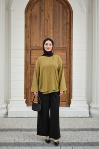 Yandan Düğmeli İçten Bağlama Detay Kimono Yağ Yeşil