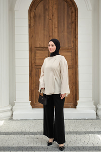 Yandan Düğmeli İçten Bağlama Detay Kimono Krem